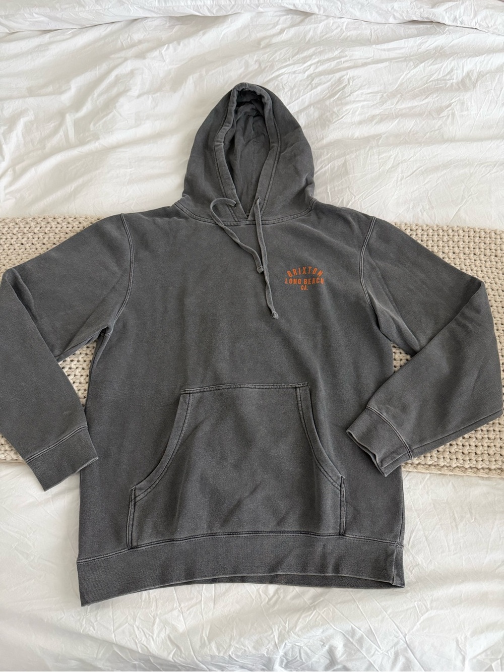 Brixton Charcoal Crewneck Hooded Sweatshirt with Orange Logo